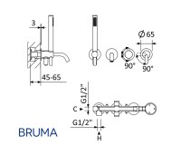 MEDIDAS MONOMANDO BAÑO-DUCHA EMPOTRADO X-ALPHA BRUMA